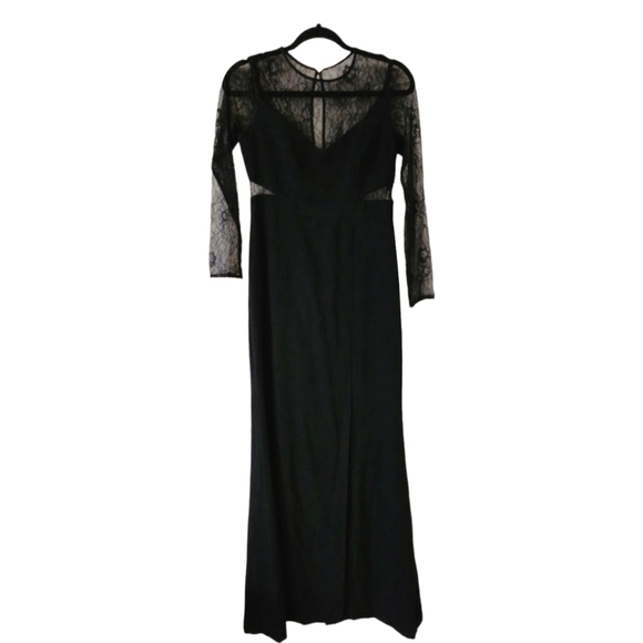 Aidan Mattox Maxi Long Sleeves Lace Bodice Evening Dress w/Slit Size 4 Black NWT - Picture 12 of 16